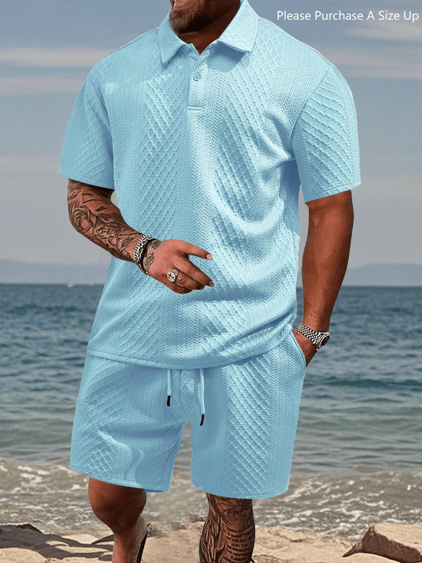 ⏱️Second item 40% off🔥Men's Solid Polo Shirt & Drawstring Waist Shorts Set