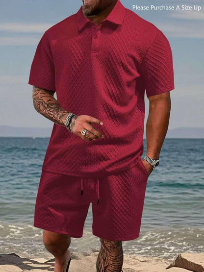 ⏱️Second item 40% off🔥Men's Solid Polo Shirt & Drawstring Waist Shorts Set