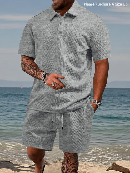 ⏱️Second item 40% off🔥Men's Solid Polo Shirt & Drawstring Waist Shorts Set