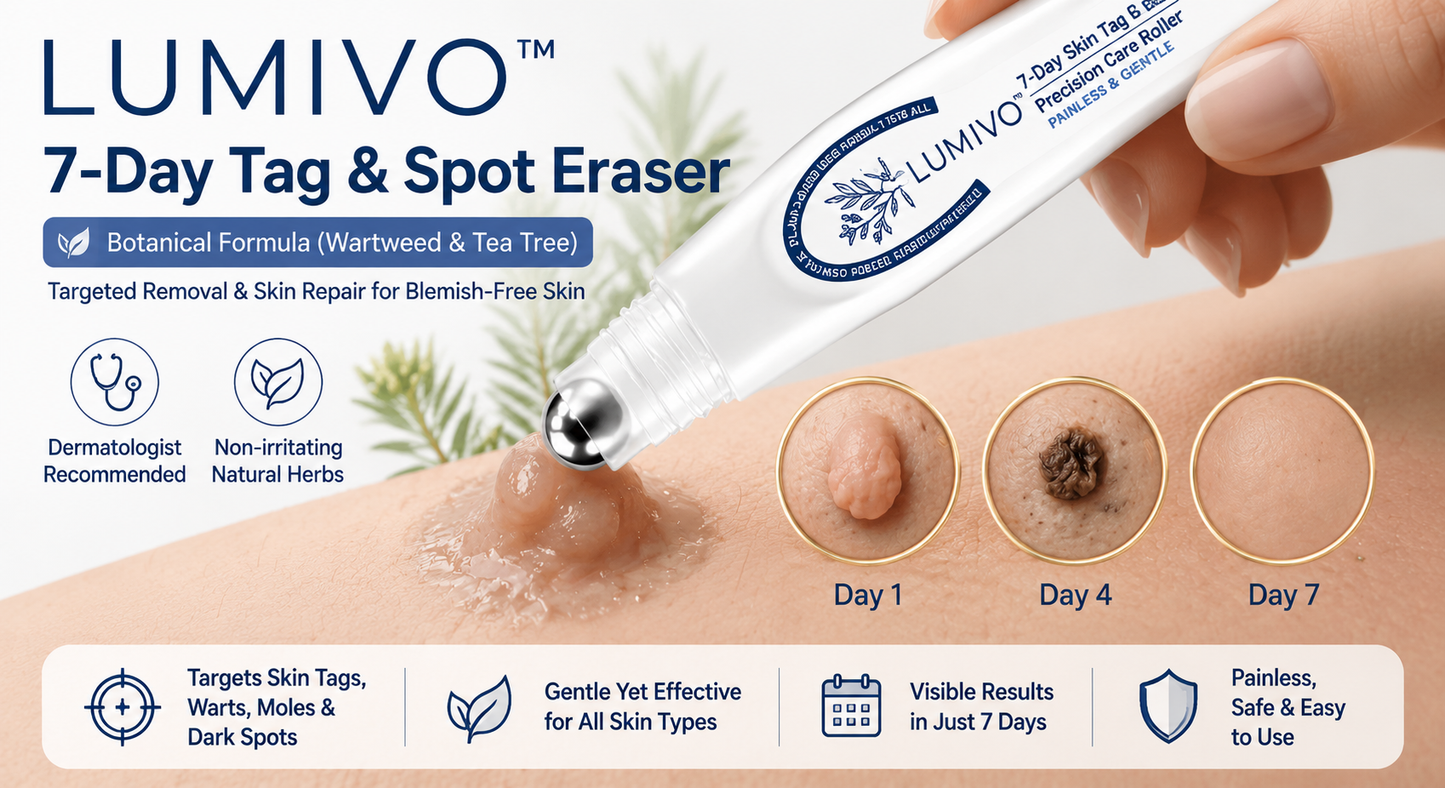 LUMIVO™👩‍⚕️ 𝟕-𝐃𝒂𝘆 𝐒𝗸𝐢𝐧 𝐓𝒂𝗴 & 𝐒𝐩𝙤𝐭 𝐄𝐫𝒂𝐬𝙚𝐫 Painless & Scar-Free Advanced Imperfection Removal Rollerball Pen