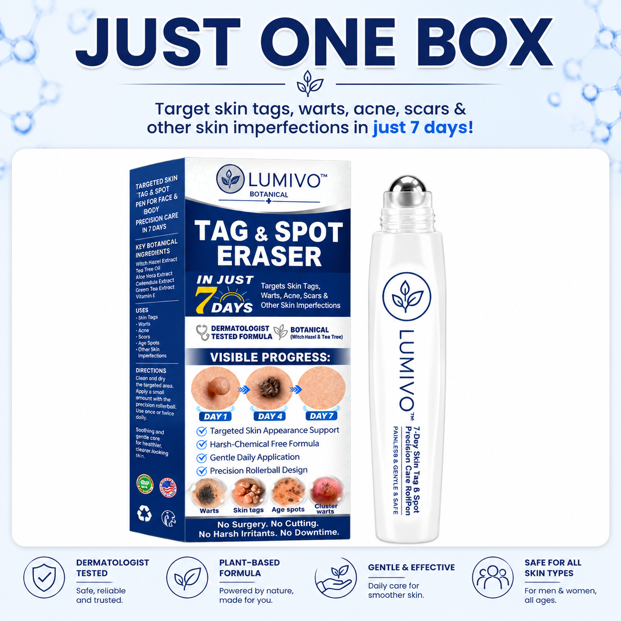 LUMIVO™👩‍⚕️ 𝟕-𝐃𝒂𝘆 𝐒𝗸𝐢𝐧 𝐓𝒂𝗴 & 𝐒𝐩𝙤𝐭 𝐄𝐫𝒂𝐬𝙚𝐫 Painless & Scar-Free Advanced Imperfection Removal Rollerball Pen
