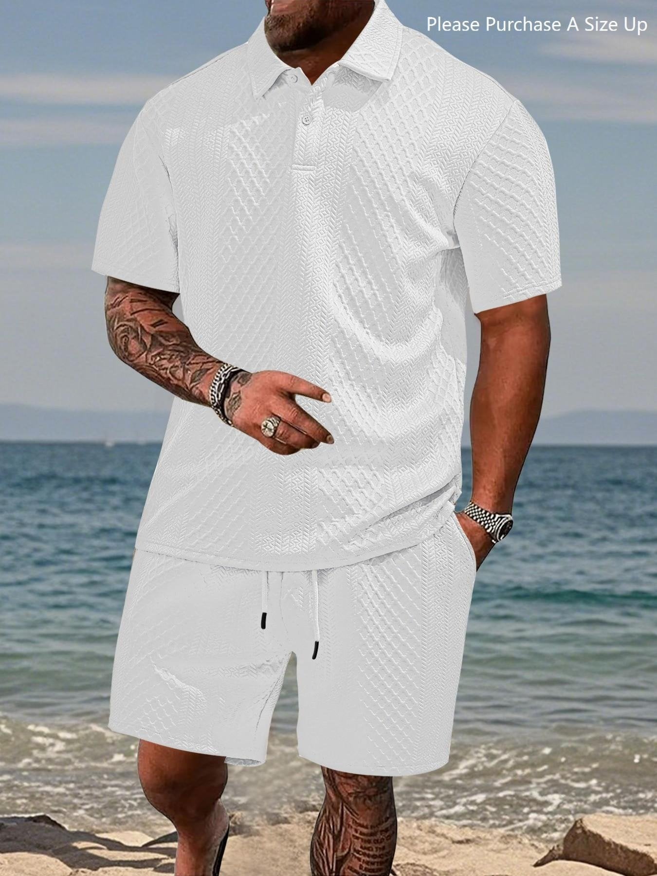 ⏱️Second item 40% off🔥Men's Solid Polo Shirt & Drawstring Waist Shorts Set