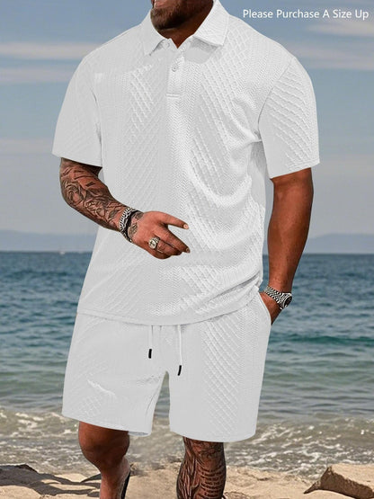 ⏱️Second item 40% off🔥Men's Solid Polo Shirt & Drawstring Waist Shorts Set