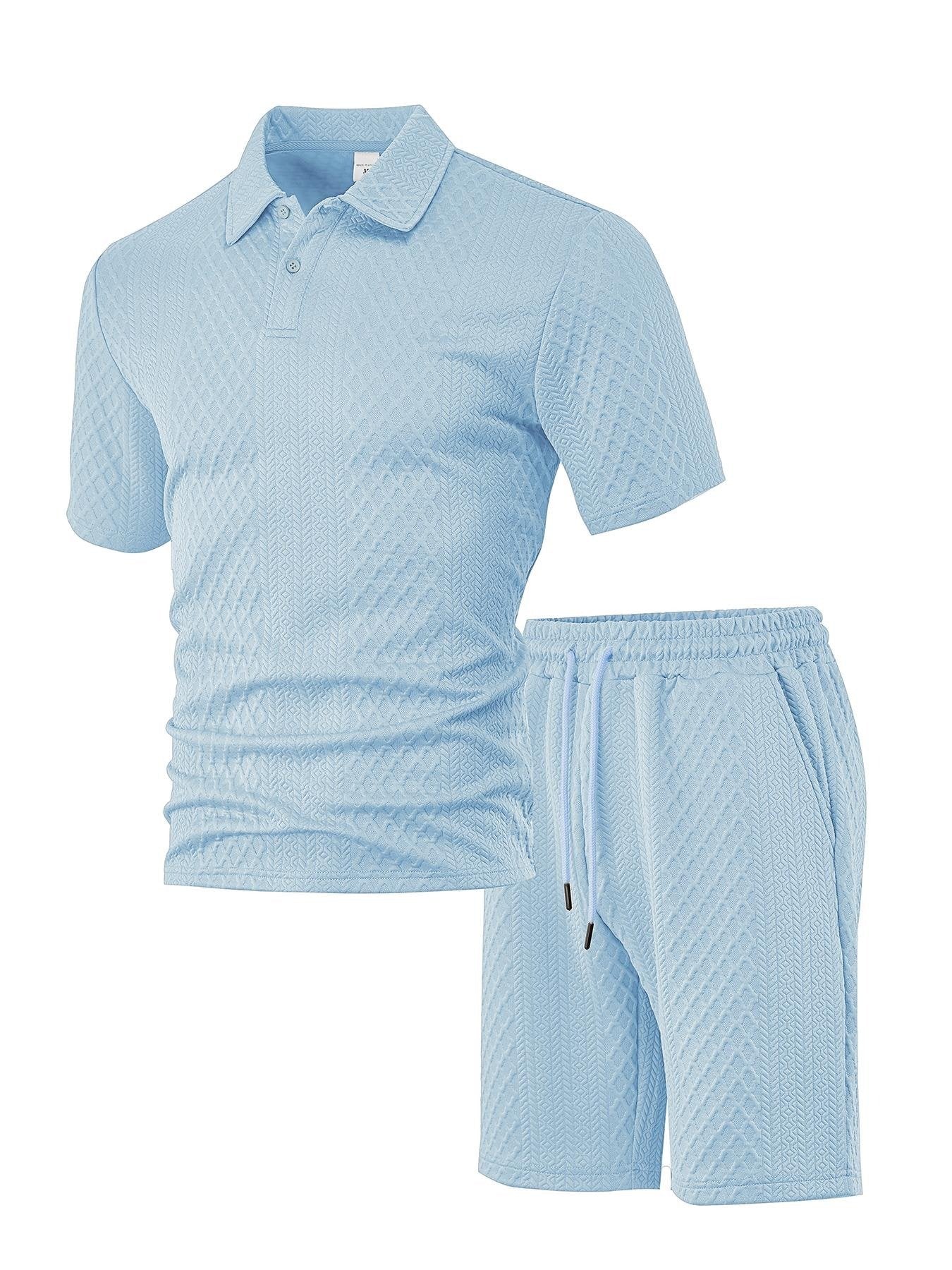 ⏱️Second item 40% off🔥Men's Solid Polo Shirt & Drawstring Waist Shorts Set
